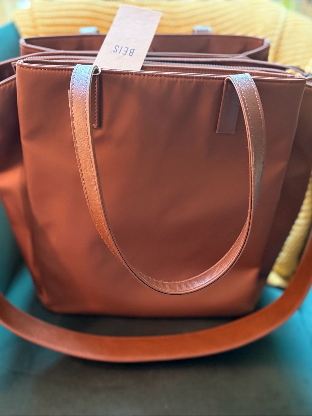 BEIS Maple Brown Commuter Tote Bag NWT